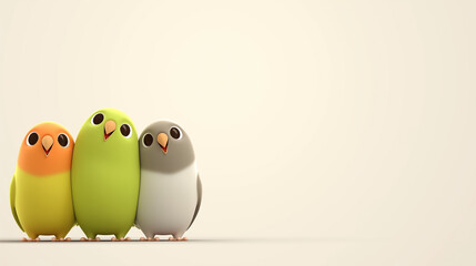 Fototapeta premium Cute Three Birds on Light Background with Copy Space