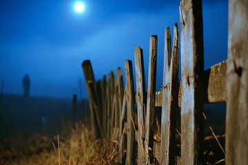 A wooden fence is shattered, with claw marks gouged into the posts