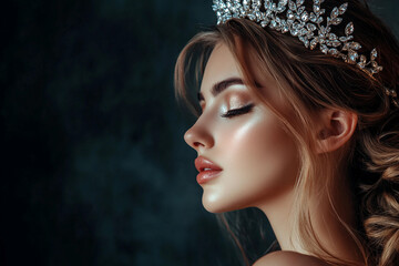 Fototapeta premium AI generated photo of beautiful gorgeous lady in crown on luxury beauty contest
