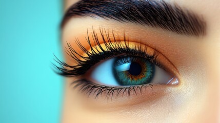 Fototapeta premium Close-Up of an Eye with Colorful Makeup and Lush Eyelashes