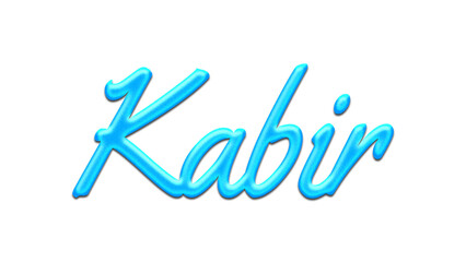 Glowing blue effect of name Kabir on white background.