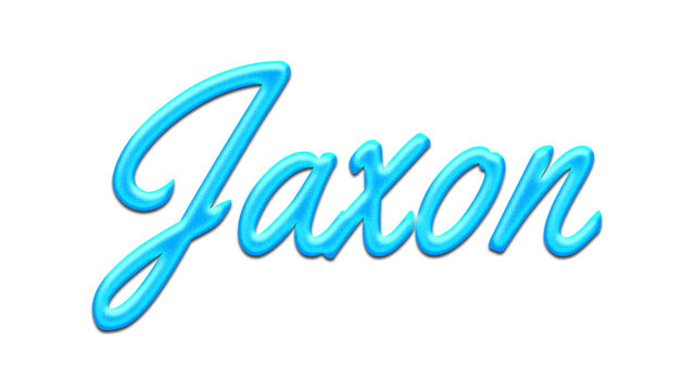 Glowing blue effect of name Jaxon on white background.