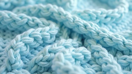 Close-up of Light Blue Crocheted Fabric Texture