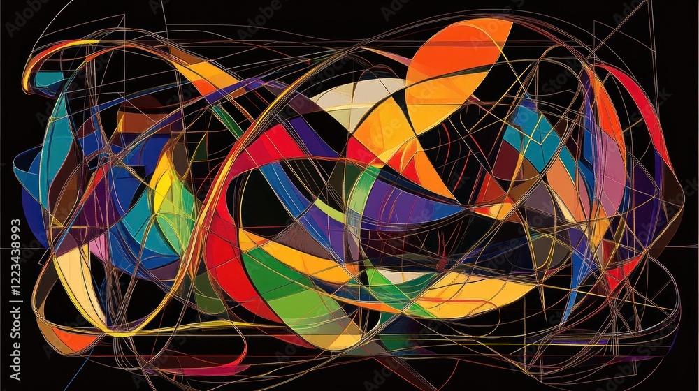 Poster abstract colorful intertwined geometric forms artwork