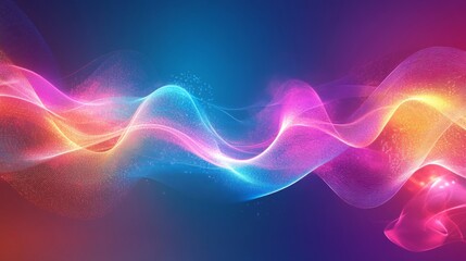 Obraz premium Flowing Neural Waves with Pulse-Like Streaks of Light on a Vibrant Gradient Background in Digital Painting 