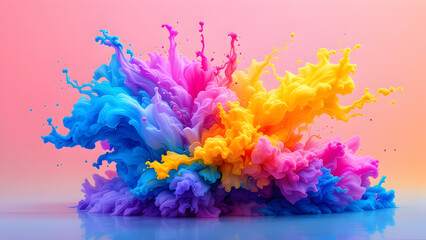 Color powder splash rainbow background paint holi smoke colour . Powder color splash explosion dust ink burst splatter white texture isolated black spray party blue wallpaper cloud illustration.