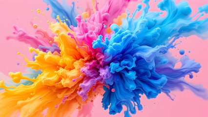 Color powder splash rainbow background paint holi smoke colour . Powder color splash explosion dust ink burst splatter white texture isolated black spray party blue wallpaper cloud illustration.