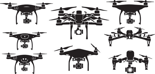 Set FPV Drone. Hand drawn vector illustration	