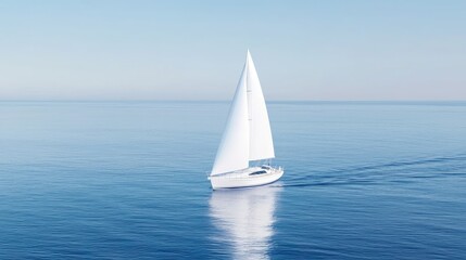 Obraz premium Sailing yacht on calm ocean, sunny day, aerial view, travel brochure
