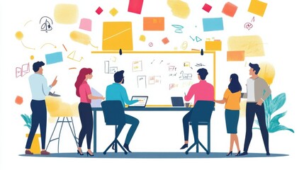 Diverse team collaborating on creative brainstorming session in office