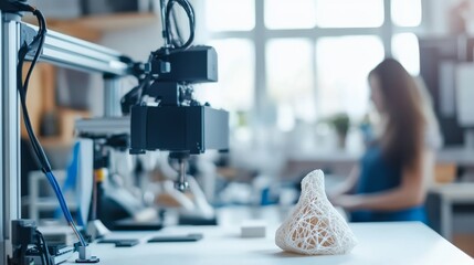 A high-resolution 3D scanning and printing studio, creative scene with scanning devices and 3D models, Creative style