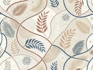 elegant illustration with curved lines and plant elements - seamless pattern for your design