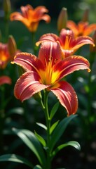 Fototapeta premium Royal Trinity lily in a garden with other flowers, flowers, lily