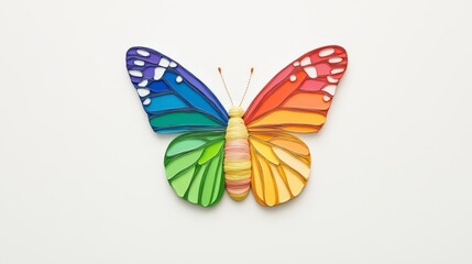 Colorful butterfly design with vibrant rainbow hues on a white background.