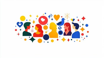 Obraz premium Colorful graphic depicting diverse people in conversation and connection.