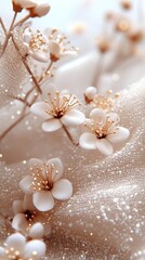 Delicate Floral Arrangement with Soft Fabric and Shimmering Texture