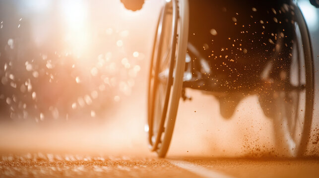 Dynamic Wheelchair Racing Scene with Blurred Motion and Dust