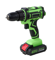 Cordless Electric Drill with 48V Lithium Battery Isolated on White Background