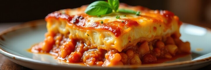 Golden-brown lasagne, cheesy, meaty, rich sauce , photography, sauce, lasagne