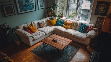 Cozy Living Room Corner with Sectional Sofa and Wooden Coffee Table
