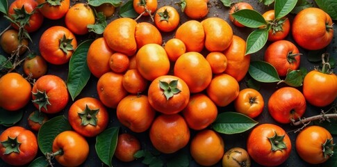 Heart shaped arrangement of vibrant orange persimmons , shape, seasonal