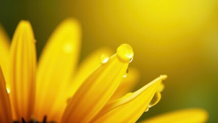 Macro photography of dewdrops on a yellow daisy petal	