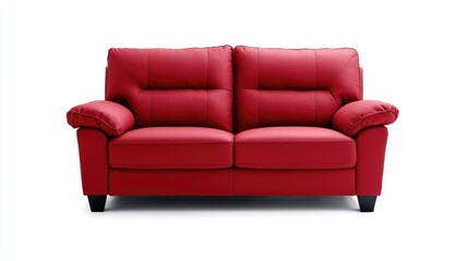 Red leather sofa isolated on white background, home furniture, interior design