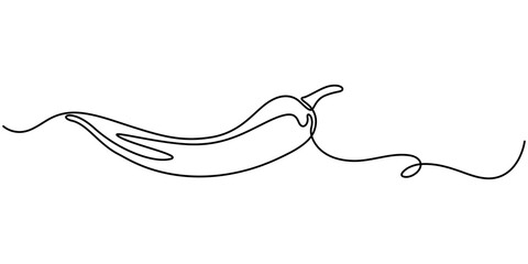 Fresh Pepper Continuous Line Editable Stroke Line, Red chili pepper design in continuous line art drawing style. Hot spice chilli isolated on white background. Vector illustration, Continuous editable