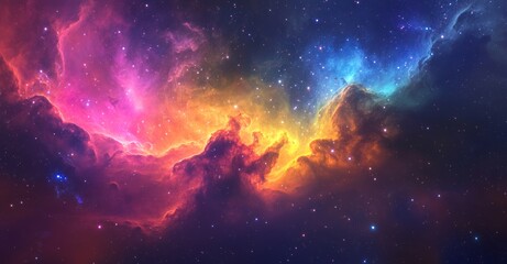 Obraz premium Cosmic Nebula: Vibrant Hues and Celestial Glow in a Dreamlike Space