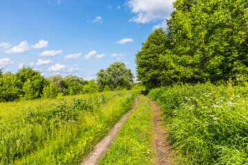 Views from the ecological trail to the Pushchino waterfall - a popular tourist attraction, outdoor recreation and a number of historical monuments near the city of Pushchino, Moscow region, Russia