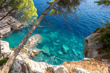azure adriatic sea over coast of Petrovac na Moru in Montenegro