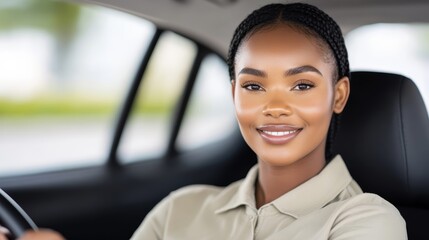 Elegant A young student driving with both hands on the wheel listening to instructions from a passenger with a sunny suburban road ahead 
