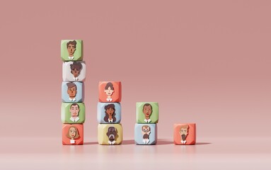 Cubes made Chart with professional people portraits, representing team, collaboration, variety of combination working for business. 3D rendering