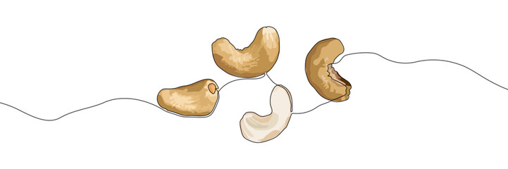 Hand-drawn cashew nuts with curved shapes on a white background. Minimalistic vector illustration. Design for packaging, posters, banners, or food-related projects