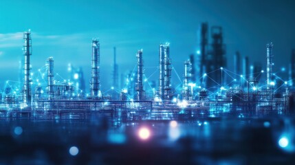 Industrial Complex Illuminated Networked Towers Cityscape