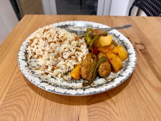 Homemade Turkish izmir kofte kofta and pilav pilaf