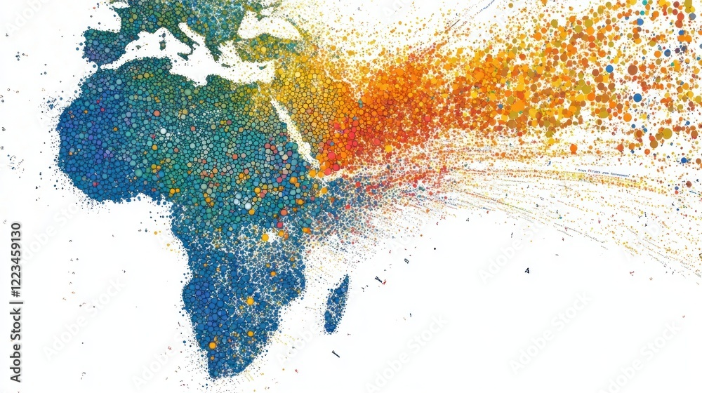 Poster Abstract Colorful Dotted Map Showing Global Migration Patterns