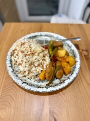 Homemade Turkish izmir kofte kofta and pilav pilaf