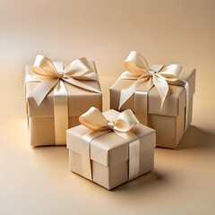 Delicate, golden-wrapped presents are artfully stacked, each adorned with a silk ribbon, creating a festive and luxurious atmosphere perfect for celebration