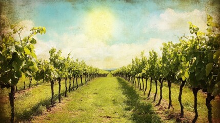 Naklejka premium Verdant Vineyard Rows Basking In Sunlight