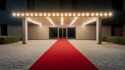 Elegant Retro style theater marquee with bold gold and black lettering announcing a classic film...