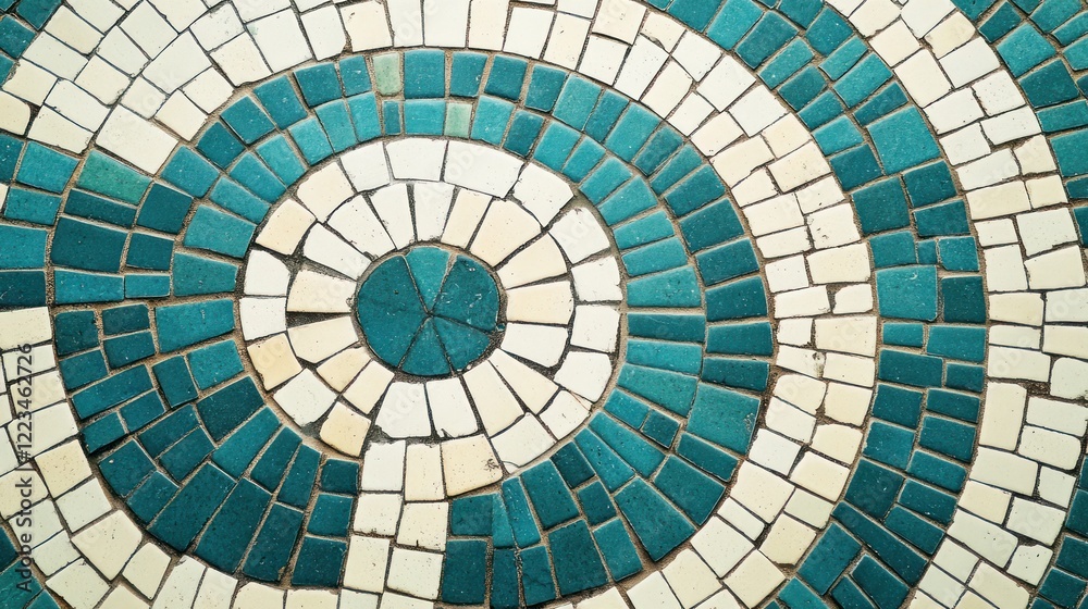 Poster Teal and White Tile Mosaic Circular Pattern