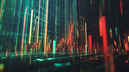 Abstract black background with Colorful charts and graphs with statistics to innovative analyze business potential and forecast future development of companies growth.