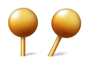 Golden map pin. Vector 3D clipart isolated on white background.