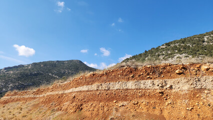 Interesting sediment layers along a roadside on the slopes of the Taurus Mountains in Eastern Mediterranean Region
