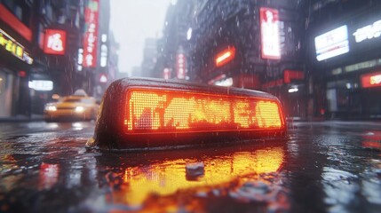 Rainy City Taxi Light, Neon Reflections, Cyberpunk