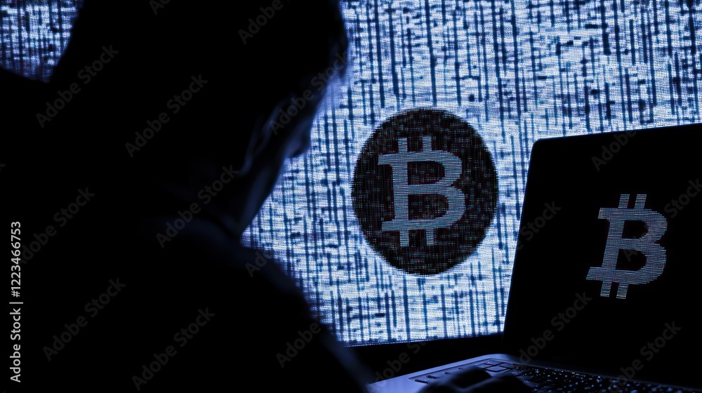 Aufkleber Hacker Working on Bitcoin Cryptocurrency Code