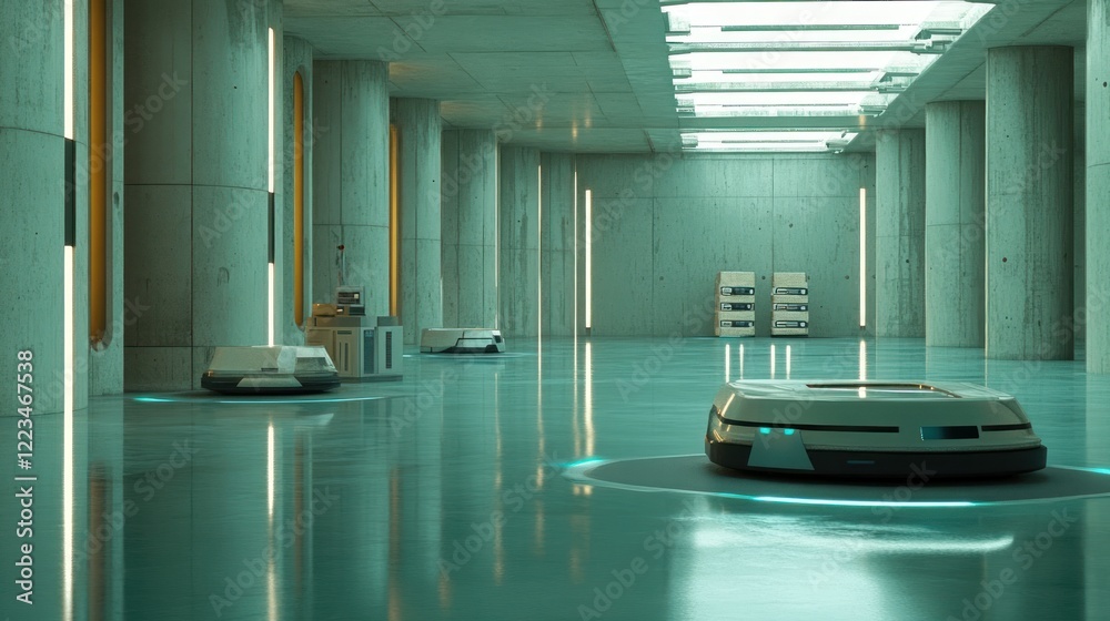 Poster Autonomous Robots In A Futuristic Warehouse Setting