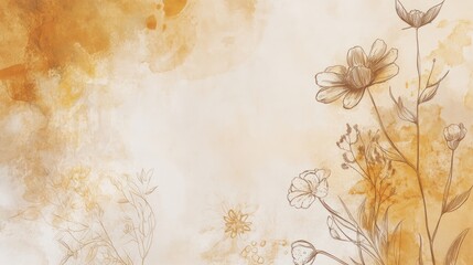 Delicate Brown Floral Watercolor Design Background
