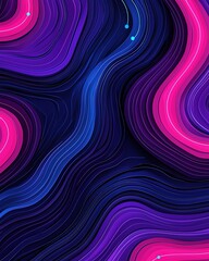 Obraz premium A vibrant abstract pattern featuring flowing lines in shades of blue, pink, and purple against a dark background, creating a dynamic, energetic visual effect.